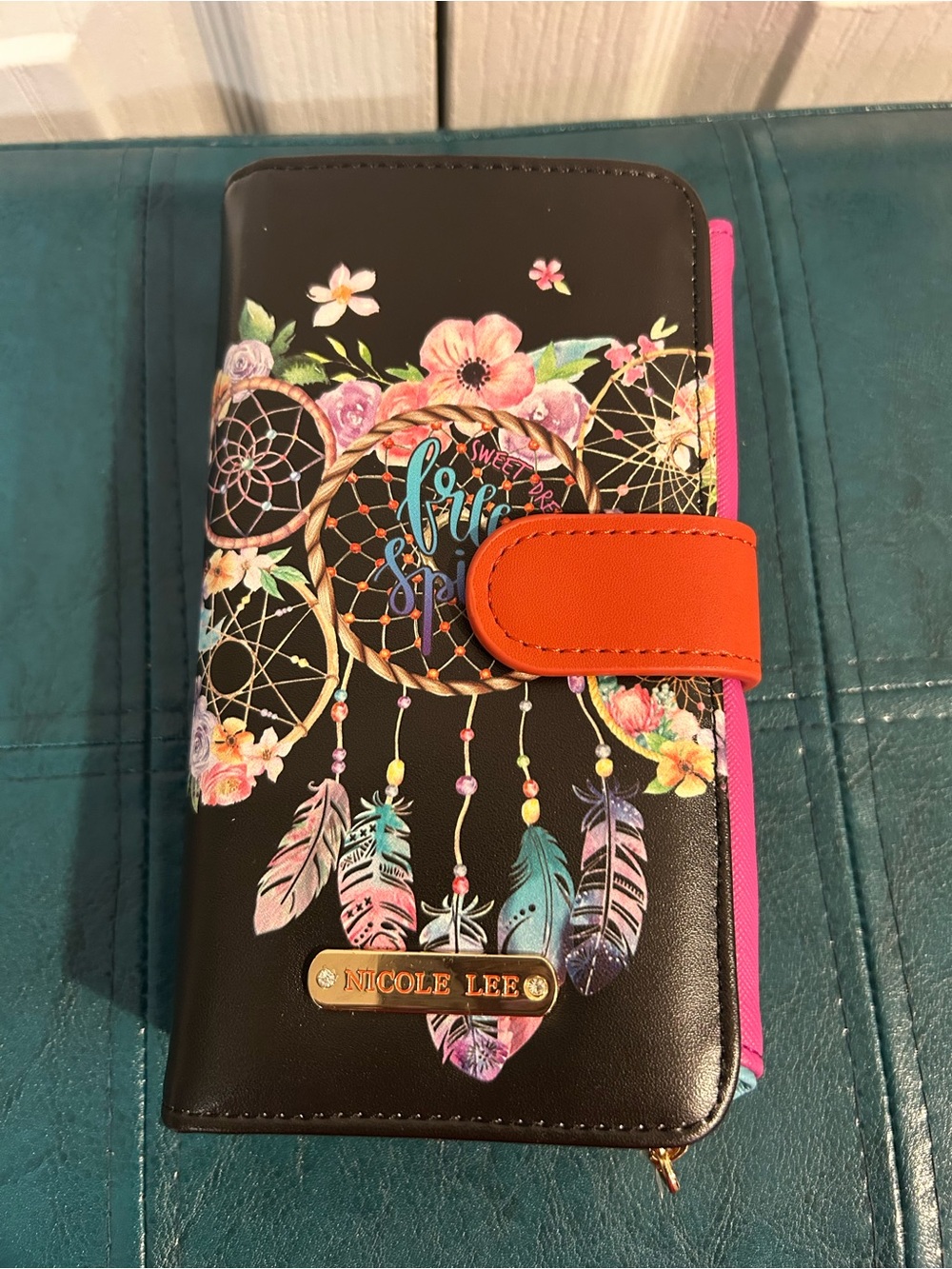 Nicole Lee Black Floral Dreamcatcher Phone Wallet Case - Orange Accent